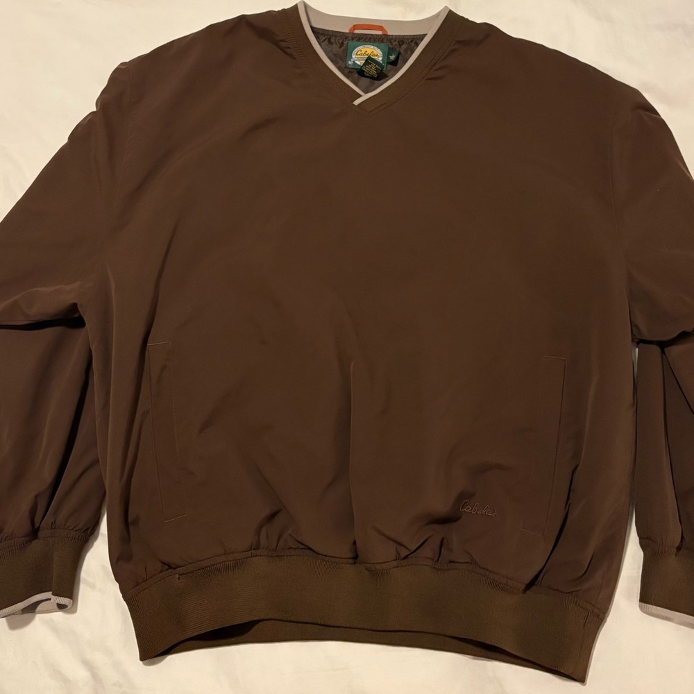 Cabela's Brown V-Neck windbreaker Large w/ Pockets